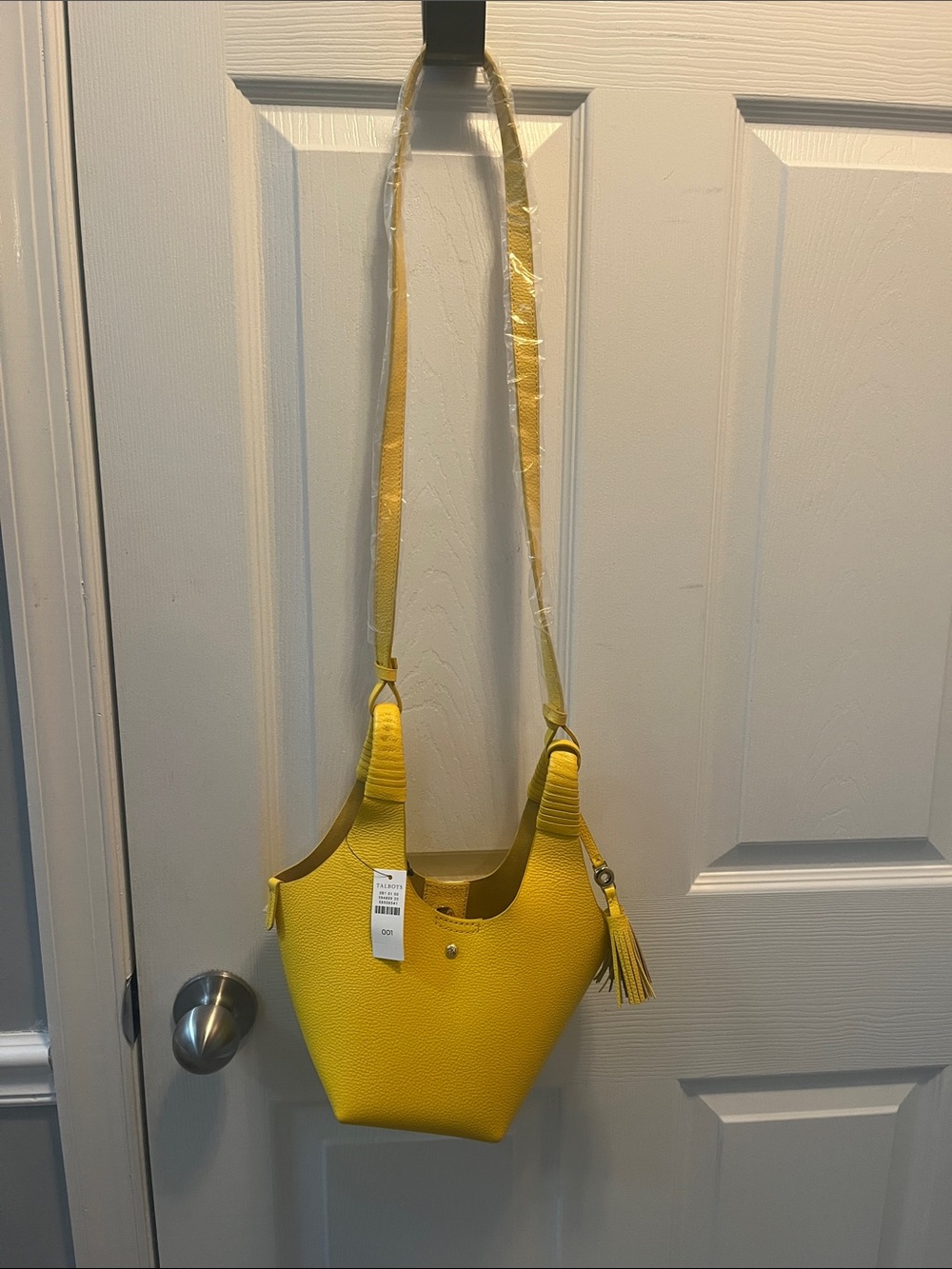 Talbots Yellow Leather Crossbody Bucket Bag with Tassel NWT